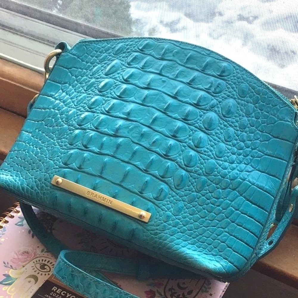 Brahmin Mini Duxbury Crossbody in bright aqua Melbourne leather